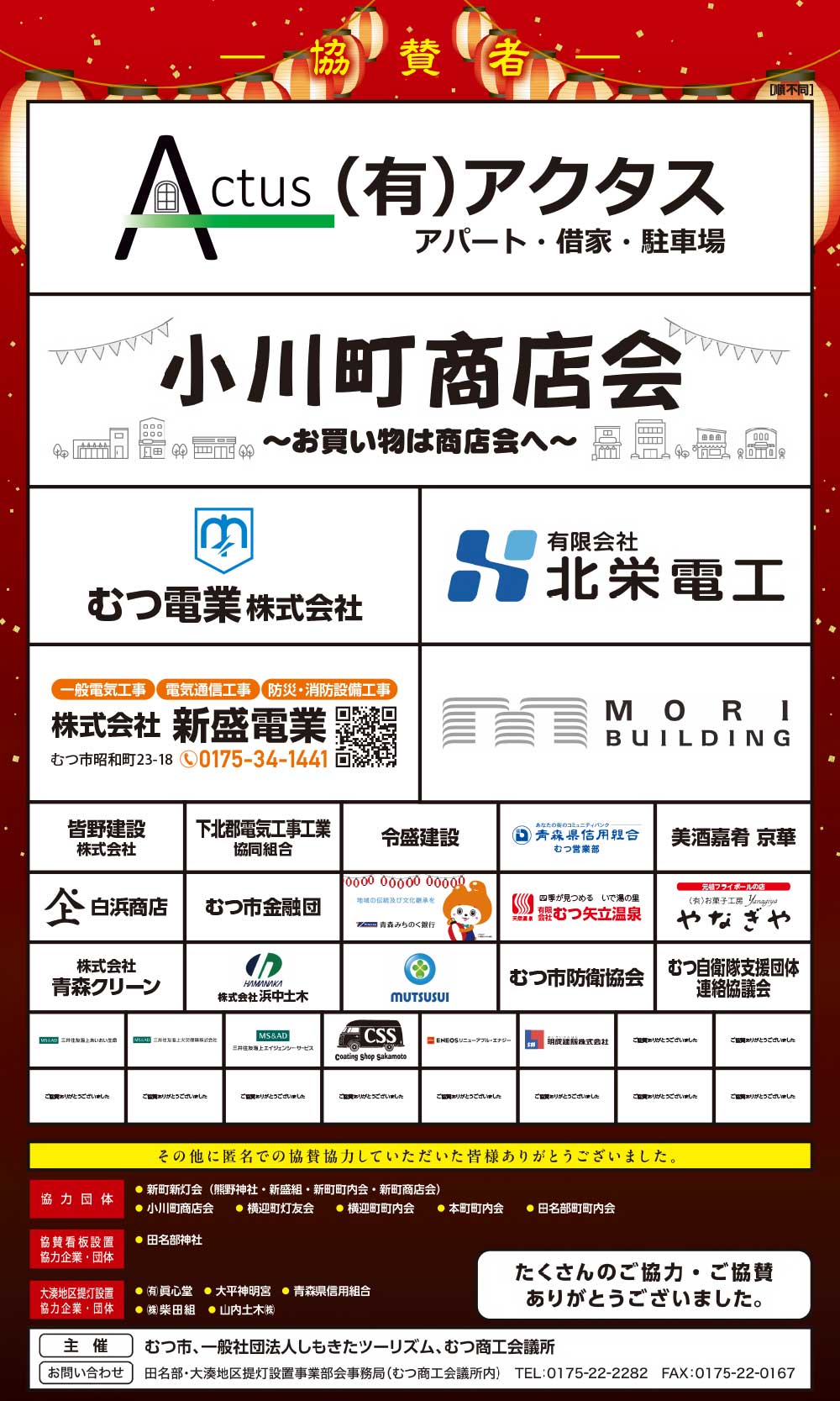 田名部・大湊地区提灯設置事業 協賛者